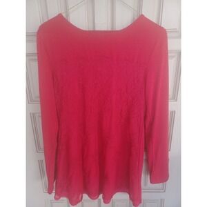 Unbranded Red Lace Overlay Pullover SzL Long Sleeves Criss Cross Back